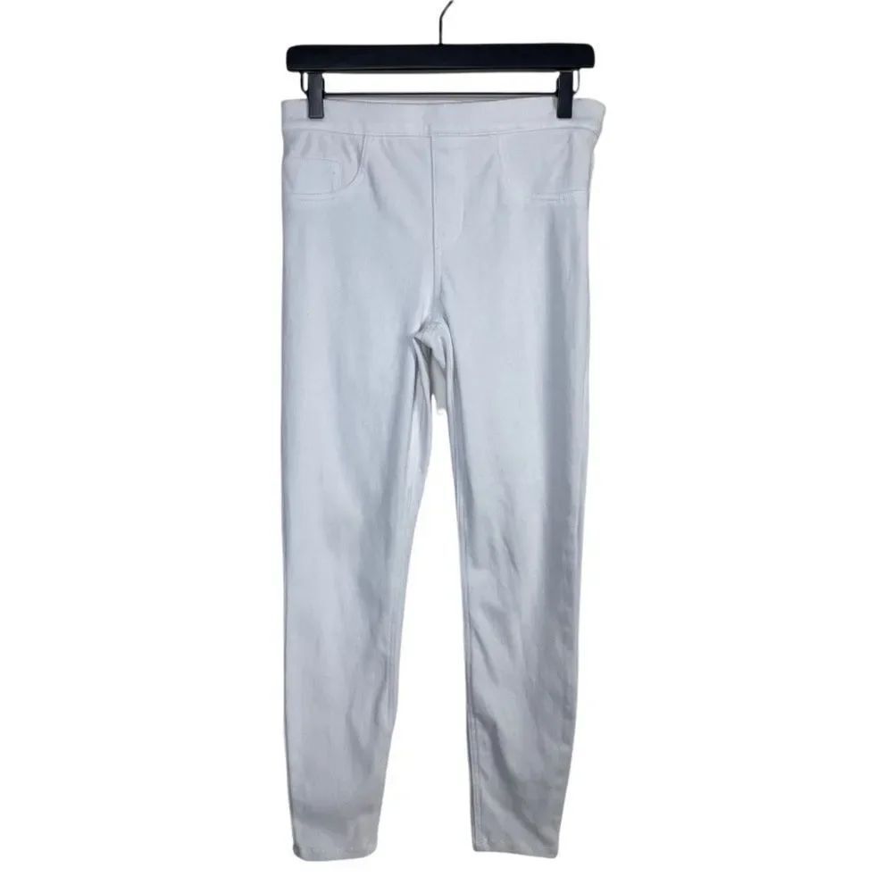 Spanx M Knit Crop Leggings White Pull-On High Waist Pants #1231